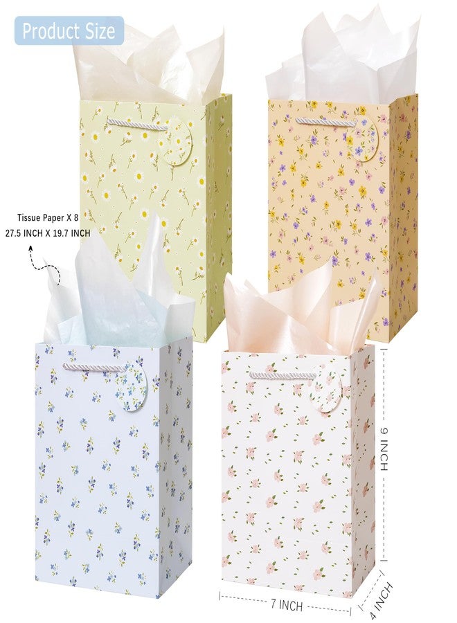 Crisky Bags for Small Business, 4 Pack Medium Gift Bags with Handles, Wildflower Floral Wedding Gift Bag Medium Size Goodie Bags with Tissue Paper for Bridal Shower, Engagement, Birthday, Graduation - Image 2